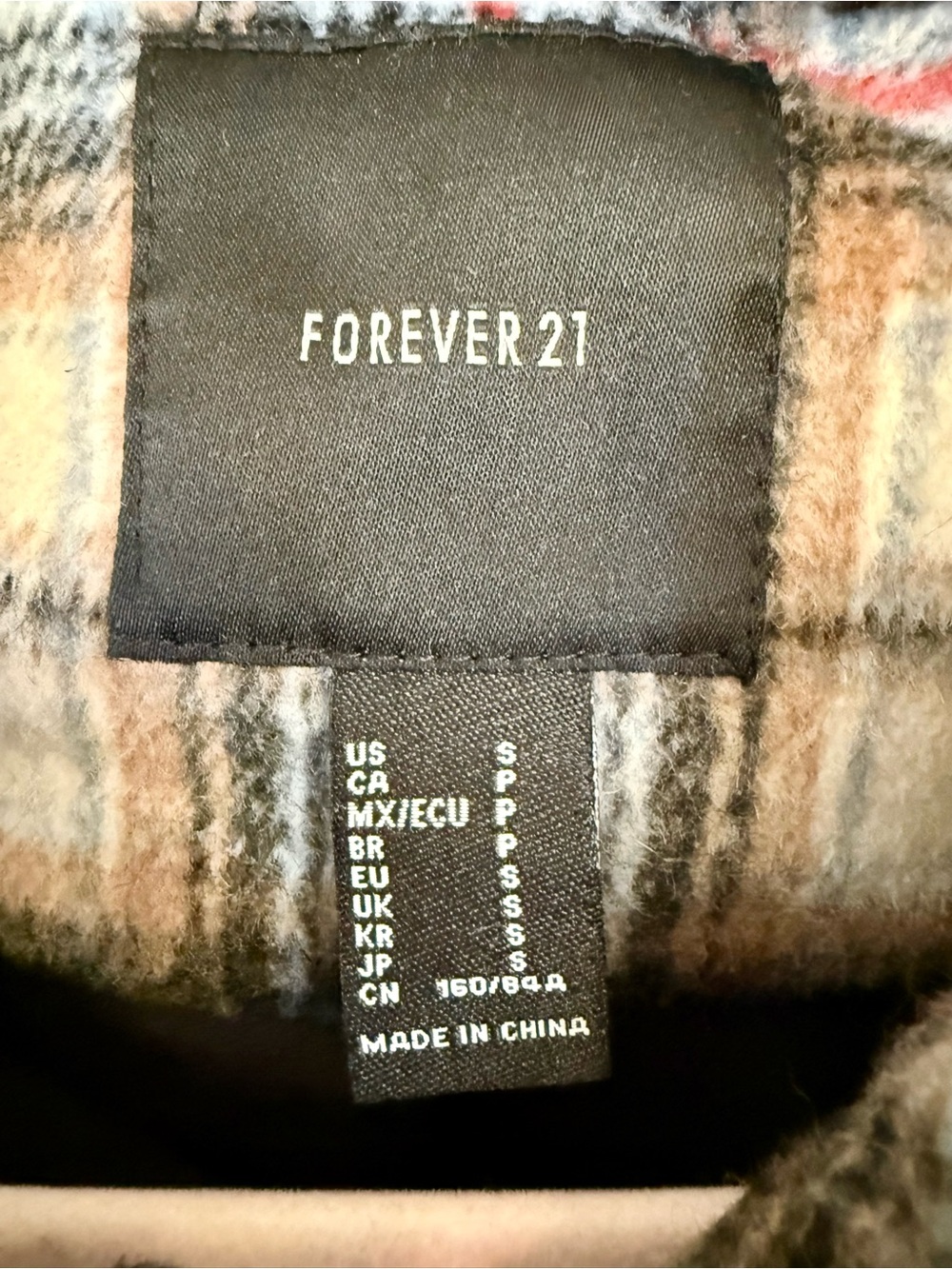 Forever 21 Plaid Wool Blend Button Down Shacket Jacket Cream Black Red Small S - Picture 8 of 9